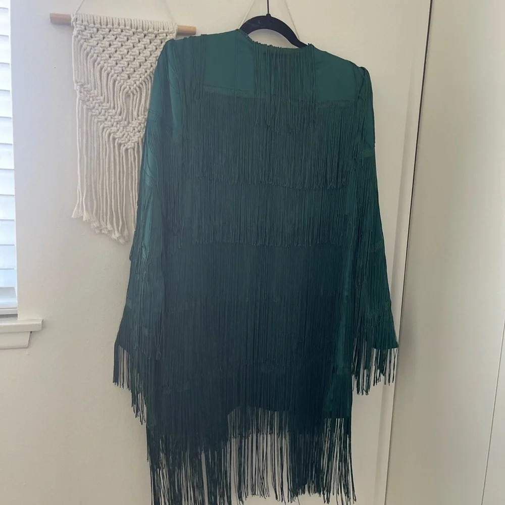 House of Harlow 1960 x Revolve Ramsey Fringe Jacket in Emerald Green - Picture 2 of 8